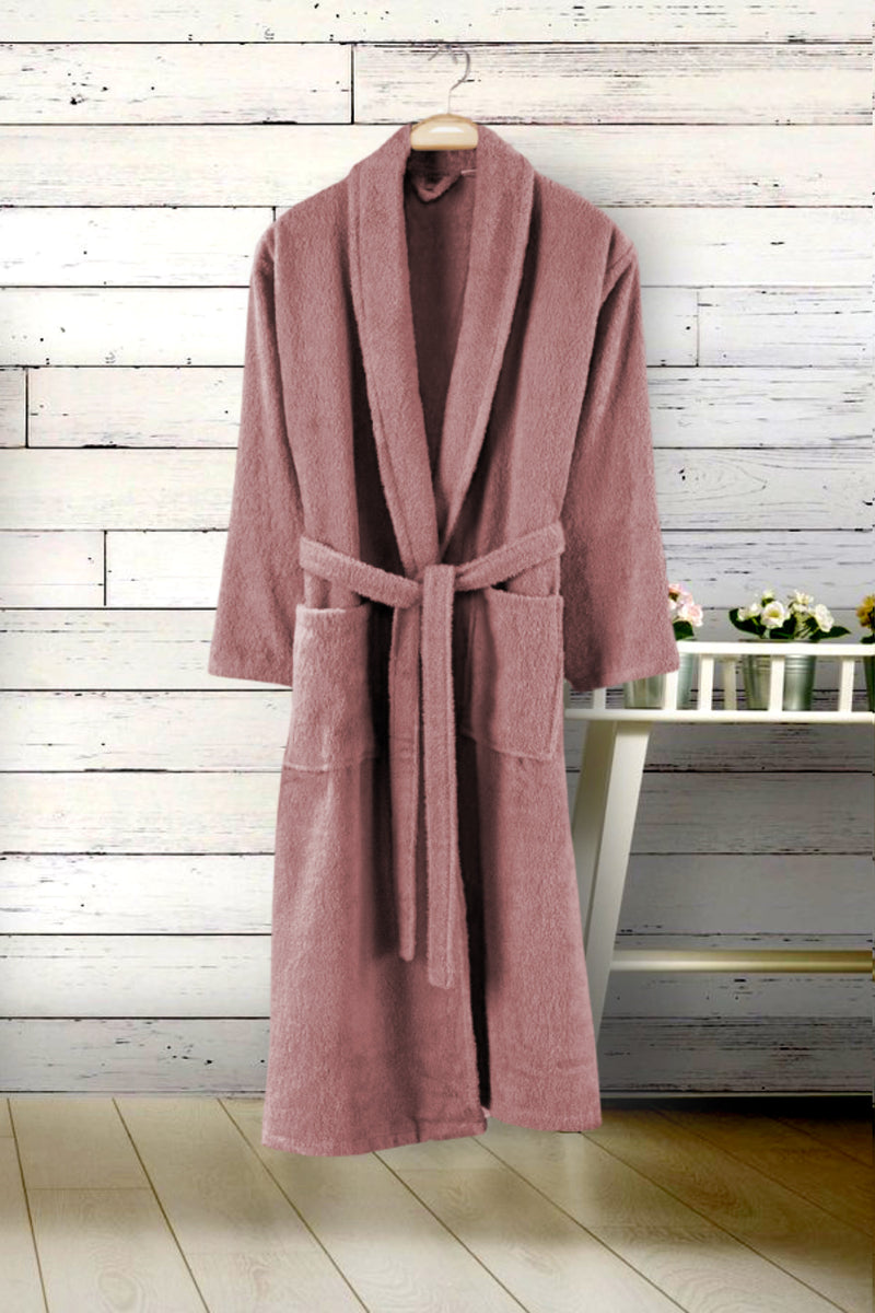 Fleece 100% Turkish Cotton Bath Robe, Unisex Bathrobe with Front Pockets