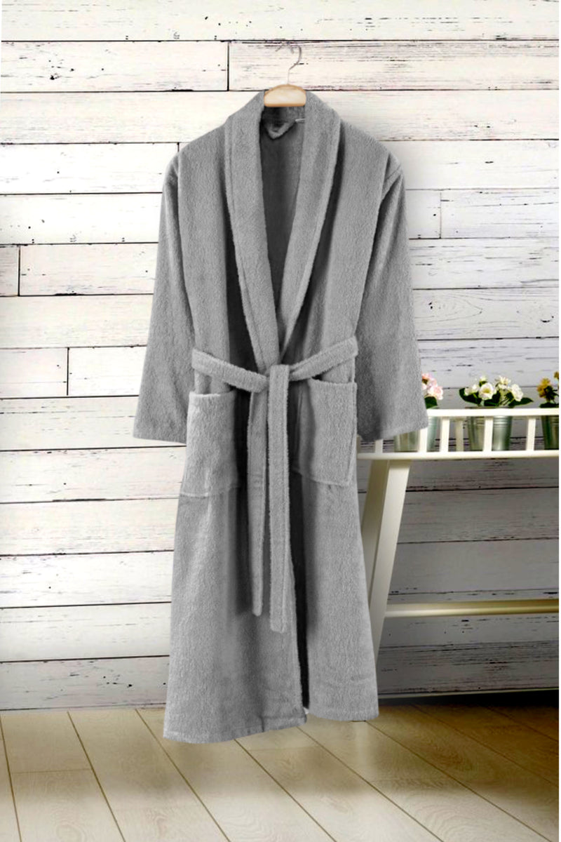 Fleece 100% Turkish Cotton Bath Robe, Unisex Bathrobe with Front Pockets