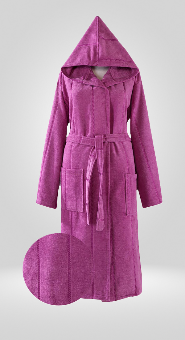 Fleece Hooded Cotton Bath Robe, Unisex Bathrobe with Front Pockets Rose