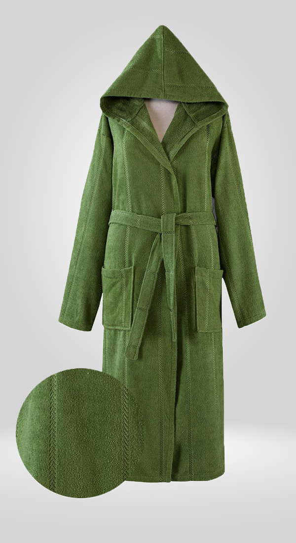 Fleece Hooded Cotton Bath Robe, Unisex Bathrobe with Front Pockets Green