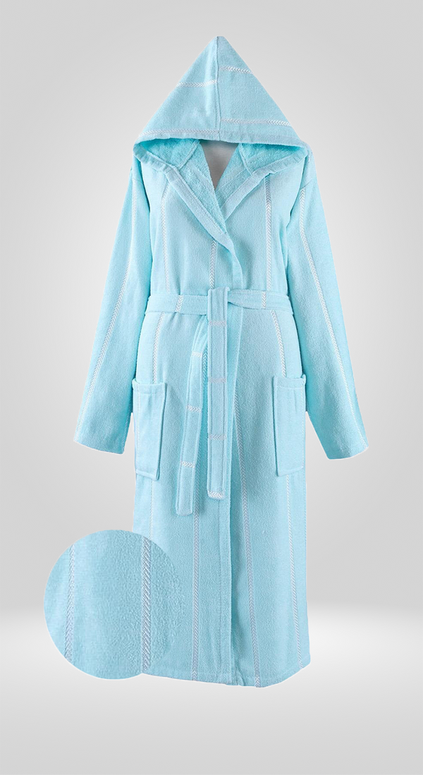 Fleece Hooded Cotton Bath Robe, Unisex Bathrobe with Front Pockets Mint
