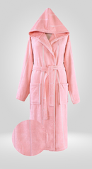Fleece Hooded Cotton Bath Robe, Unisex Bathrobe with Front Pockets Powder