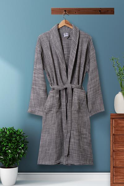 Waffle Textured Cotton Bath Robe with Pockets, Fleece Unisex Bathrobe