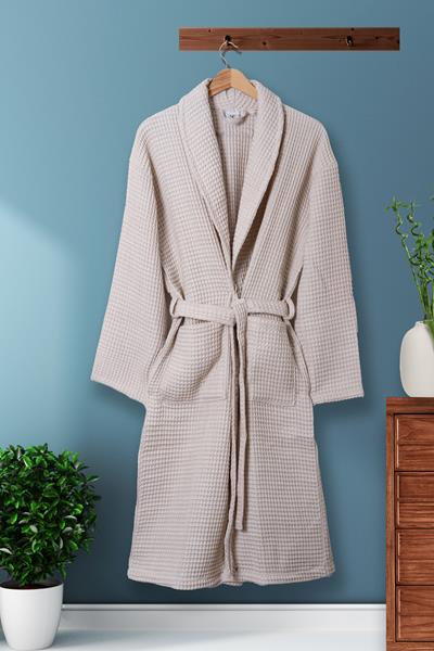 Waffle Textured Cotton Bath Robe with Pockets, Fleece Unisex Bathrobe